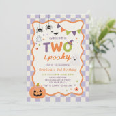 カラフルな2体の怖いハロウィンの幽霊の2歳の誕生日 招待状 (スタンド正面)
