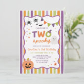 カラフルな2体の怖いハロウィンガーゴイル 2歳の誕生日 招待状 (スタンド正面)