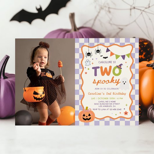 カラフルな2体の怖いハロウィンガーゴイル 2歳の誕生日 招待状
