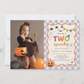 カラフルな2体の怖いハロウィンガーゴイル 2歳の誕生日 招待状 (正面)