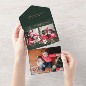 カラフルな2枚の写真のクリスマスツリーのポインセチア オールインワン招待状 (貼ってはがせる)