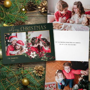 カラフルな2枚の写真 メリークリスマス ポインセチア 三つ折りクリスマスカード