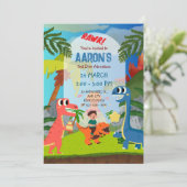 カラフルな2歳の恐竜アドベンチャーパーティー 招待状 (スタンド正面)