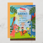 カラフルな2歳の恐竜アドベンチャーパーティー 招待状 (正面/裏面)