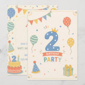 カラフルな2歳の誕生日パーティーのお祝い (正面/裏面)