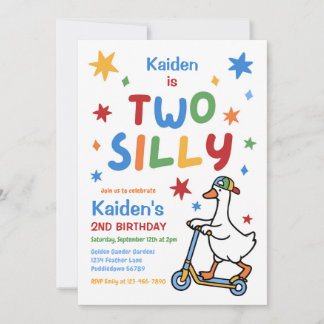 カラフルな2歳の誕生日パーティー Two Silly Goose Boy 招待状