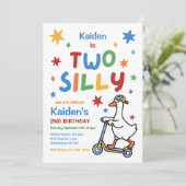 カラフルな2歳の誕生日パーティー Two Silly Goose Boy 招待状 (スタンド正面)