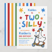 カラフルな2歳の誕生日パーティー Two Silly Goose Boy 招待状 (正面/裏面)
