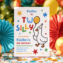カラフルな2歳の誕生日パーティー Two Silly Goose Boy 招待状