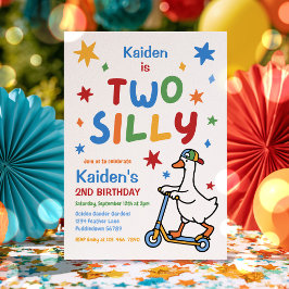 カラフルな2歳の誕生日パーティー Two Silly Goose Boy 招待状