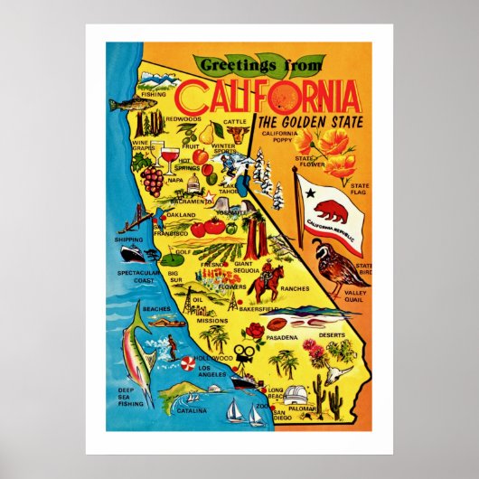 カラフルな20x28カリフォルニア地図のプリント ポスター (正面)