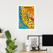 カラフルな20x28カリフォルニア地図のプリント ポスター (ホームオフィス)