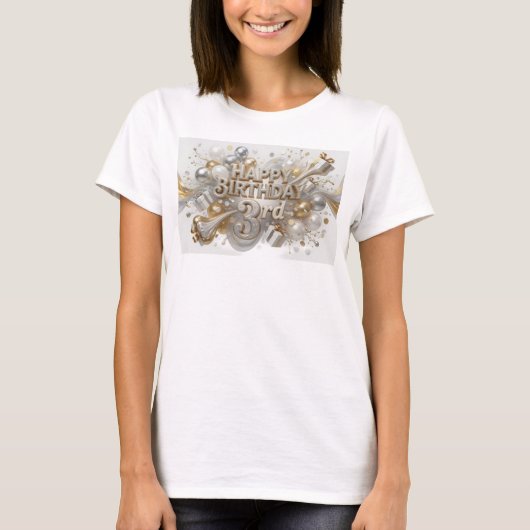 カラフルな3歳の誕生日おめでとうプリント Tシャツ (正面)