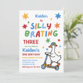 カラフルな3歳の誕生日パーティー おかしいガチョウの少年 招待状 (スタンド正面)