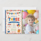 カラフルな3歳の誕生日パーティー 招待状 (正面)