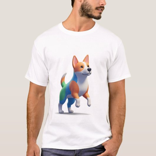 カラフルな3Dの犬のキャラクターマスコット Tシャツ (正面)