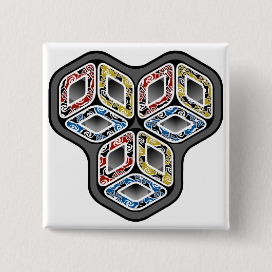 カラフルな3D立方体 缶バッジ (正面)