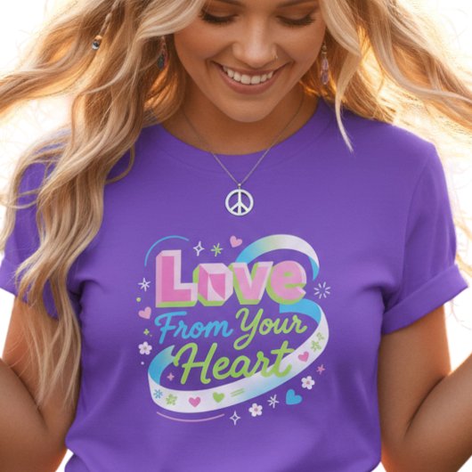 カラフルな3D ハートから愛をポップ Tシャツ