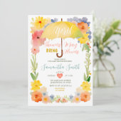 カラフルな4月のシャワーズ イエローの傘 ベビーシャワー 招待状 (スタンド正面)