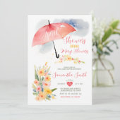 カラフルな4月のシャワーズ 赤い傘のベイビーシャワー 招待状 (スタンド正面)