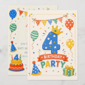 カラフルな4歳の誕生日パーティーの楽しみ (正面/裏面)