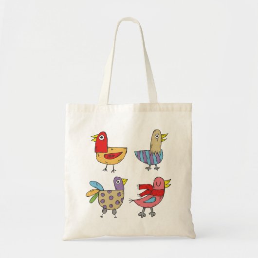 カラフルな4羽の鳥のトートバッグ トートバッグ (正面)