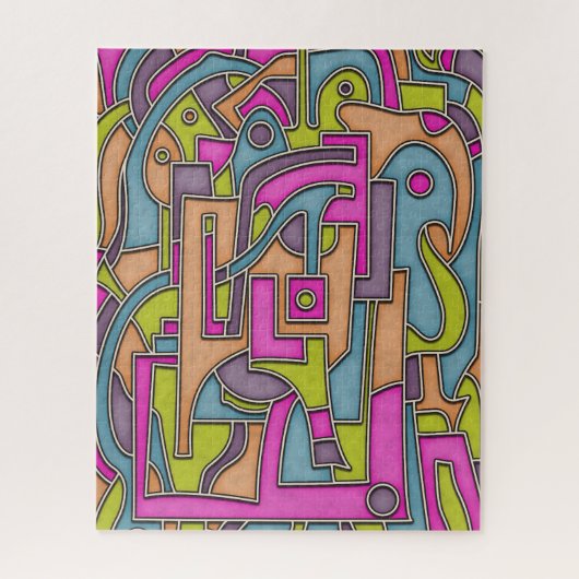 カラフルな60年代モダン幾何学抽象画 ジグソーパズル (縦)