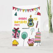 カラフルな8歳の誕生日パーティーのお祝いメッセージ カード (正面)