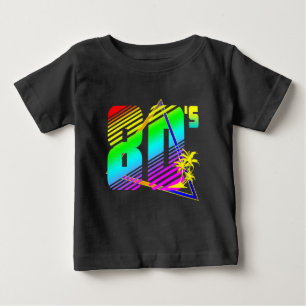 カラフルな80年代の夕日とヤシの木 ベビーTシャツ