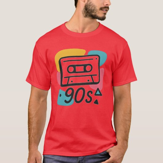 カラフルな90年代のカセットテープデザインの名前 レトロ Tシャツ (正面)