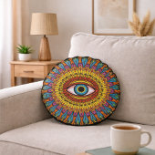 カラフルな90年代マンダラアート - トリッピーサードアイグラフィック ラウンドクッション