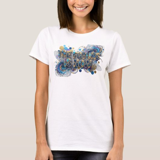 カラフルな「未来は今」プリントTシャツ Tシャツ (正面)