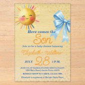 カラフルな「Here Comes the Son」男の子のベビーシャワー アクリル招待状 (正面)