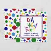 カラフルな「Oh What Fun!」+ 色とりどりのドット シーズンカード (正面/裏面)