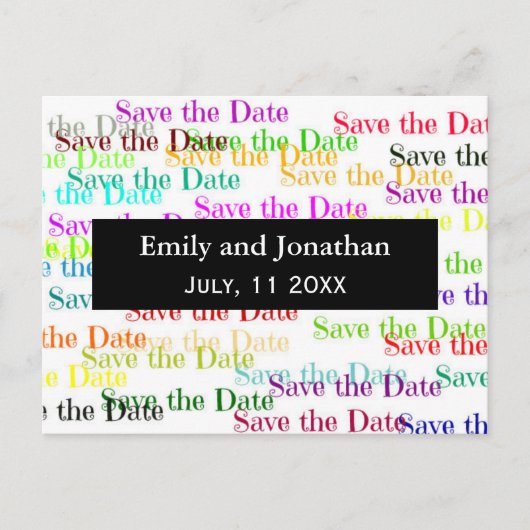 カラフルな"Save the Date" 写真付き - ポストカード (正面)