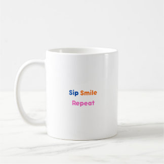 カラフルな" Sip, Smile, Repeat "かわいいスマイリー タイポグラフィ コーヒーマグカップ