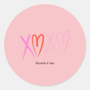 カラフルな「XOXO」ハート バレンタインデー ラウンドシール