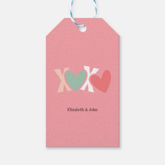 カラフルな「XOXO」バレンタインデー ギフトタグ (正面)