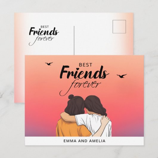 カラフルなBFFの夕焼けポストカード（名入れ・名言付き） ポストカード (正面/裏面)