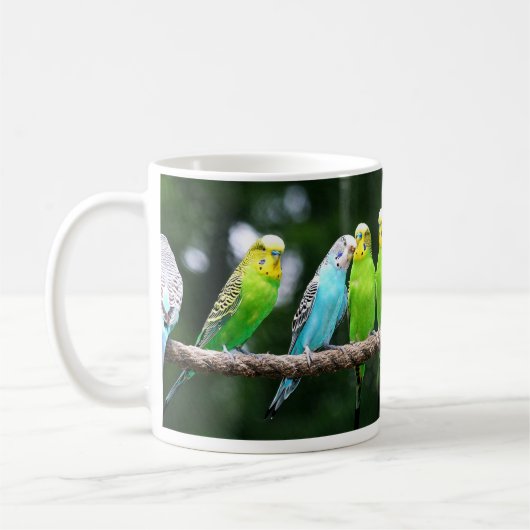 カラフルなBudgies コーヒーマグカップ (左)