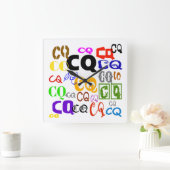 カラフルなCQはアマチュア無線の時計に文字を入れます スクエア壁時計 (ホーム)