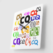 カラフルなCQはアマチュア無線の時計に文字を入れます スクエア壁時計 (傾斜)