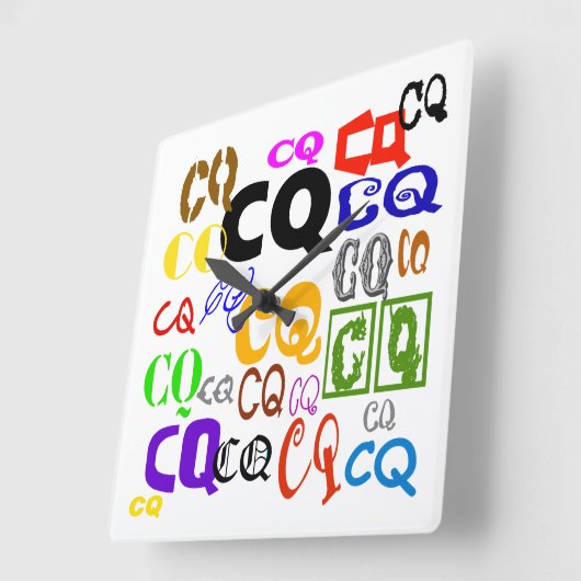 カラフルなCQはアマチュア無線の時計に文字を入れます スクエア壁時計 (傾斜)