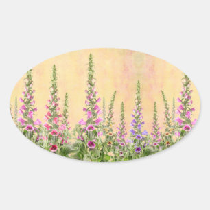 カラフルなfoxgloveの花 楕円形シール