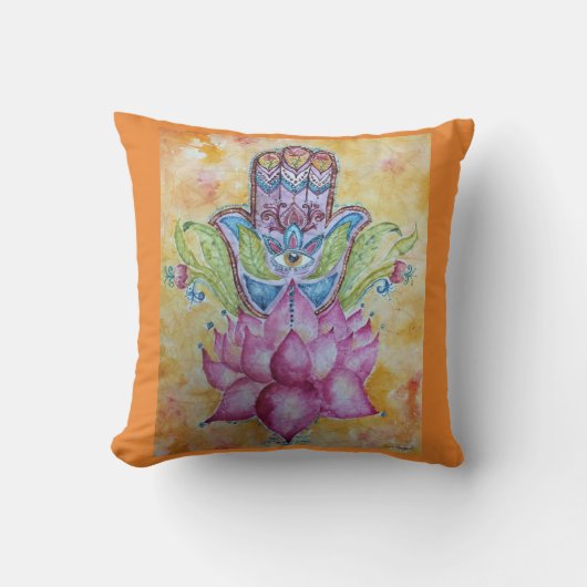 カラフルなHamsaの水彩画の装飾用クッション クッション (正面)