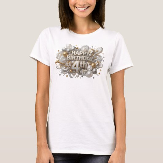 カラフルなHAPPY+BIRTHDAY+4THのカスタムTシャツ Tシャツ (正面)