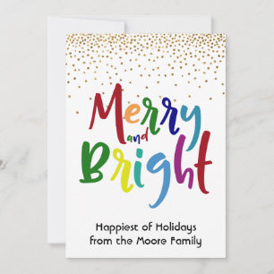 カラフルなMerry+and+Bright+ゴールドの紙吹雪入り シーズンカード