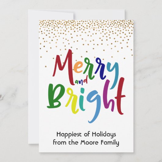 カラフルなMerry+and+Bright+ゴールドの紙吹雪入り シーズンカード (正面)