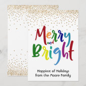 カラフルなMerry+and+Bright+ゴールドの紙吹雪入り シーズンカード (正面/裏面)