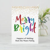 カラフルなMerry+and+Bright+ゴールドの紙吹雪入り シーズンカード (スタンド正面)